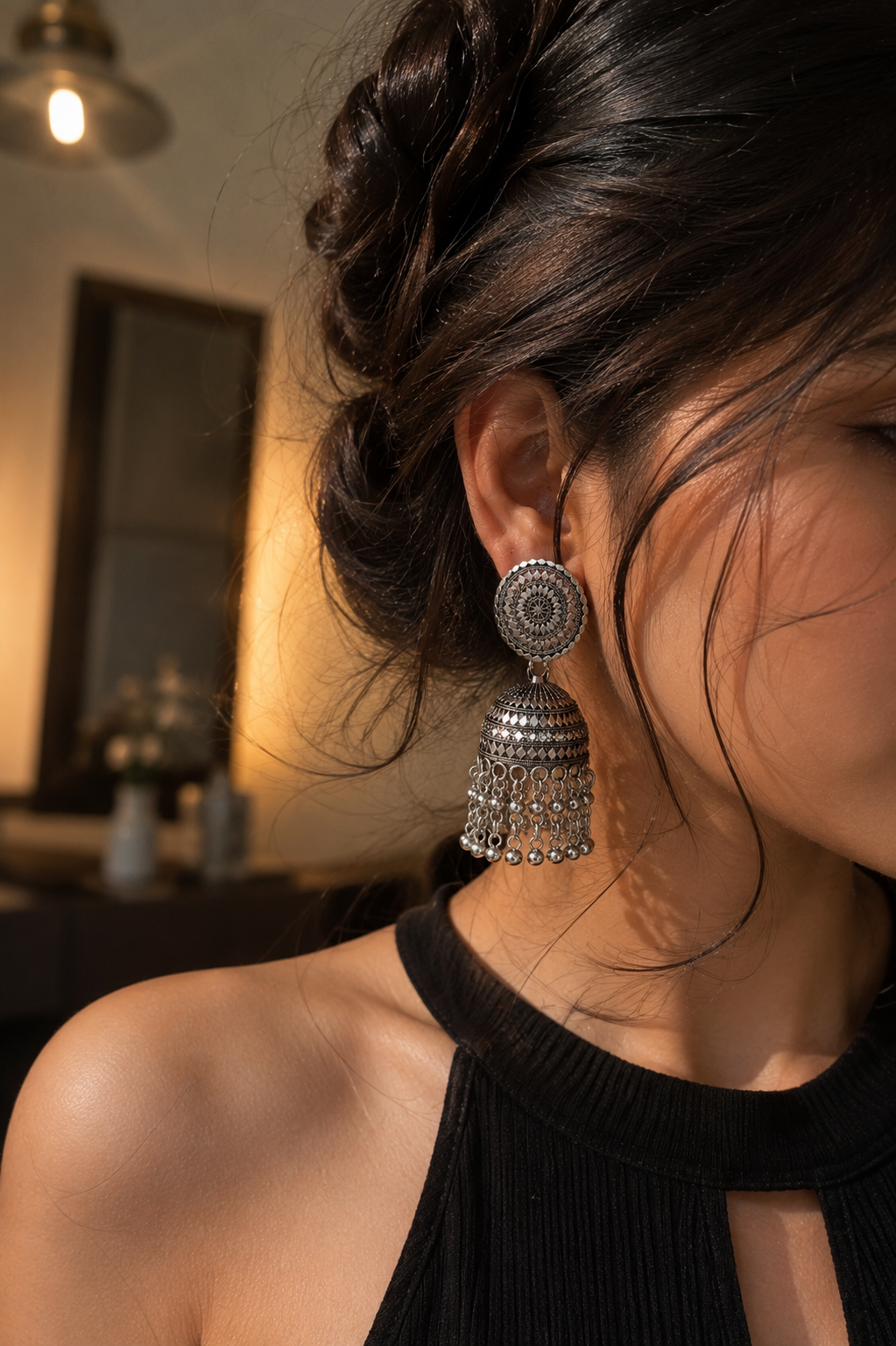 Oxidised Dome Jhumka Earrings