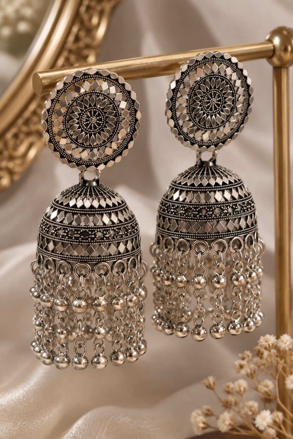 Oxidised Dome Jhumka Earrings