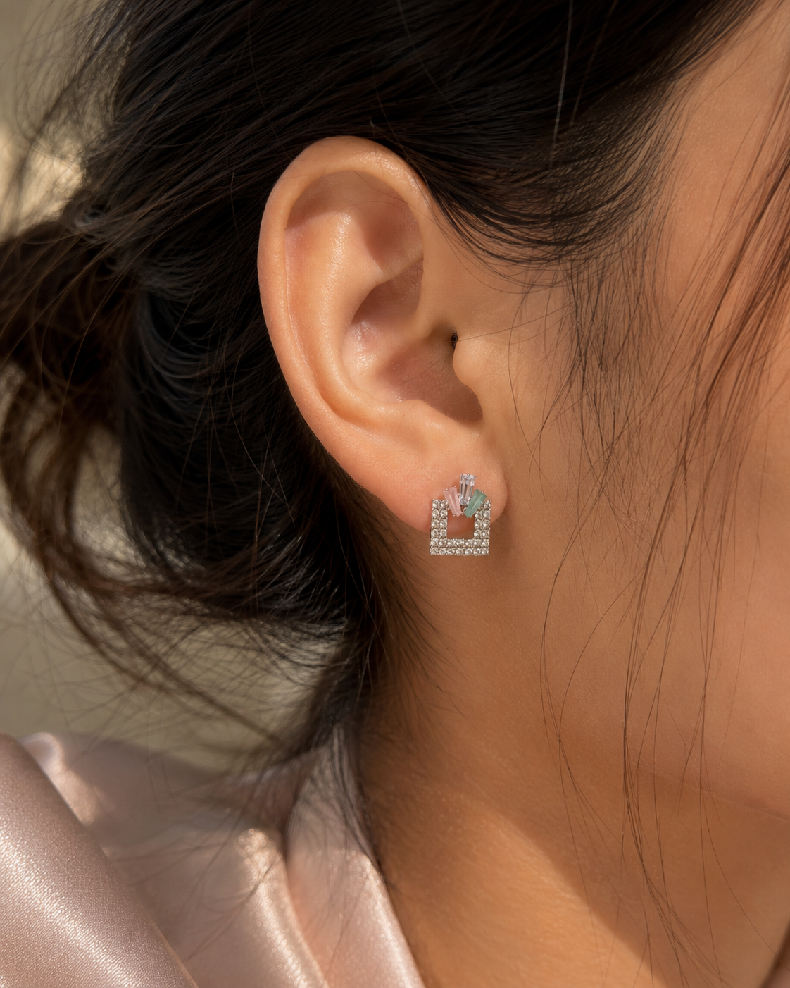 Pastel Sparkle Square Earrings