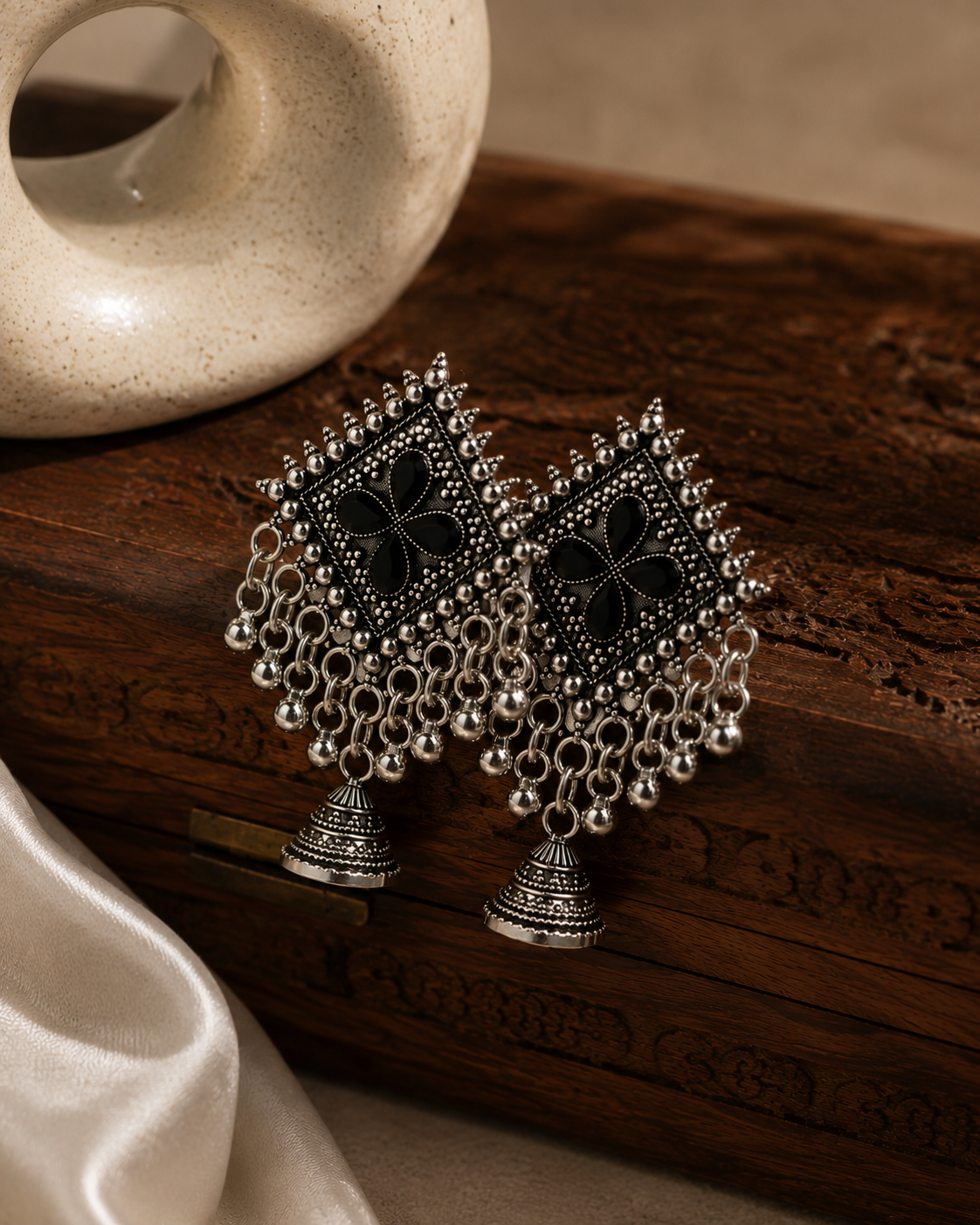 Midnight Bloom Oxidised Statement Earrings
