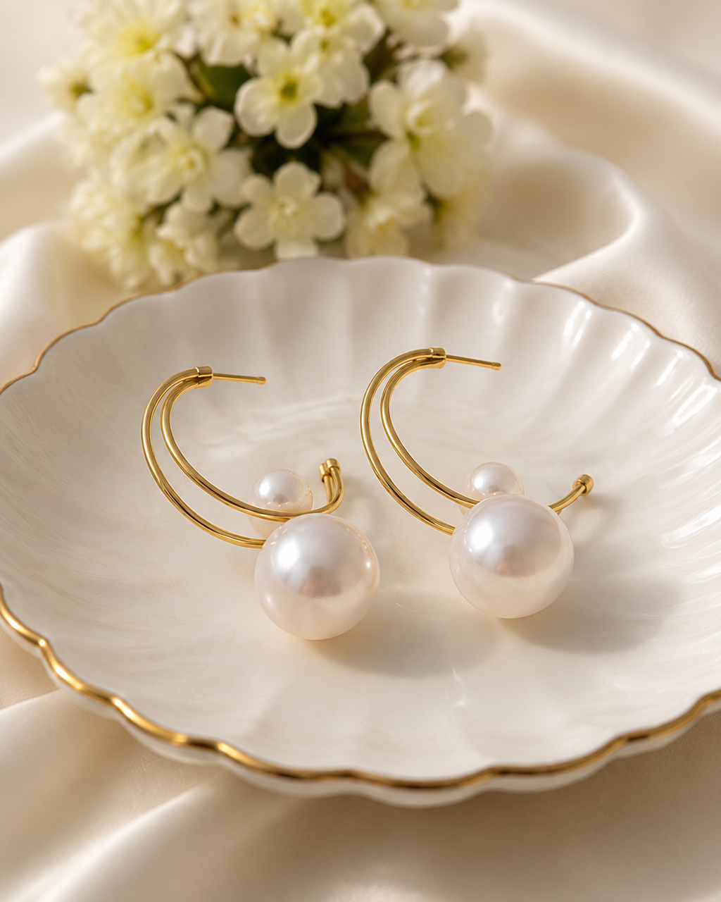 Pearl Halo Hoop Earrings