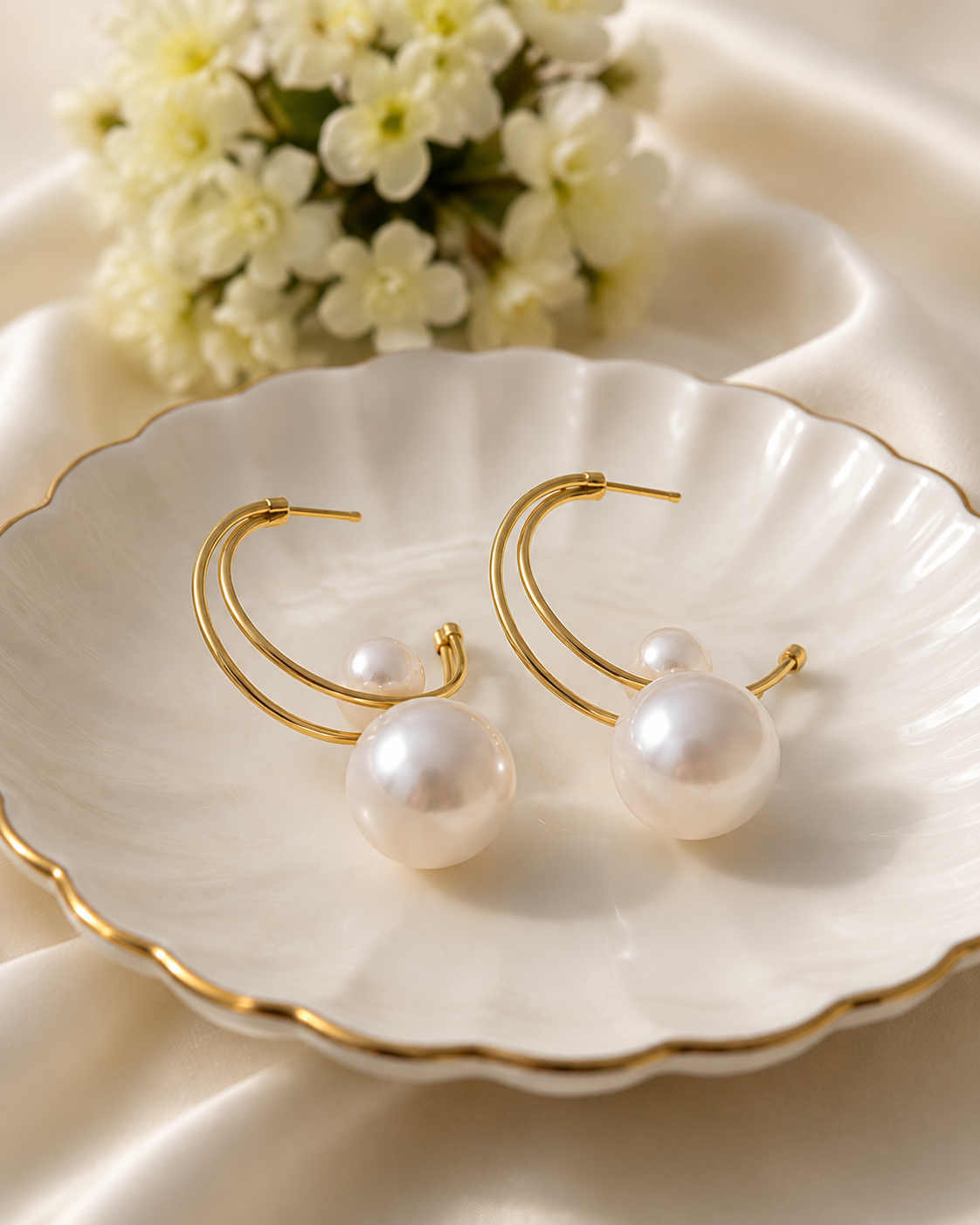 Pearl Halo Hoop Earrings