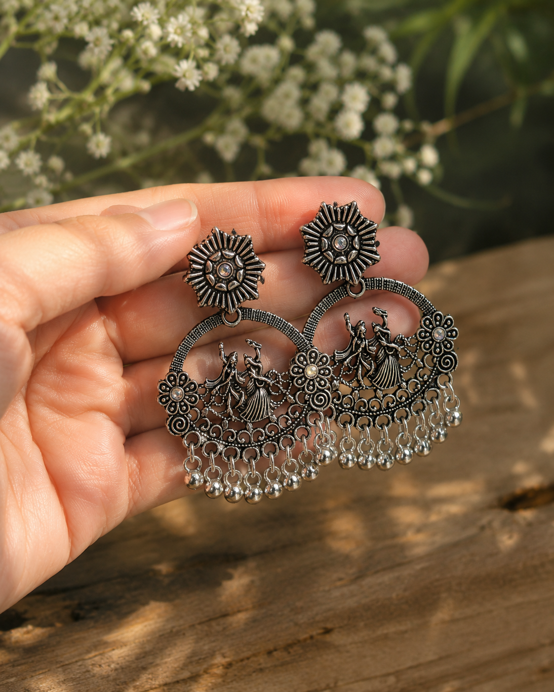 Oxidised Dancing Diva Statement Earrings