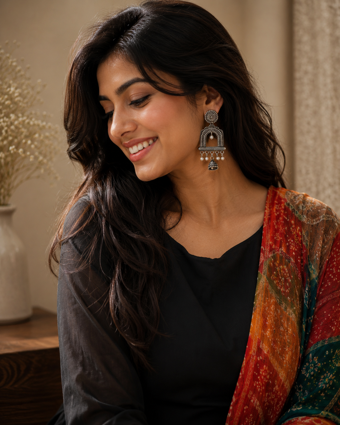 Vintage Oxidised Pearl Jhumka Earrings