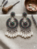 Multicolour Enamel Shell Chandbali Earrings