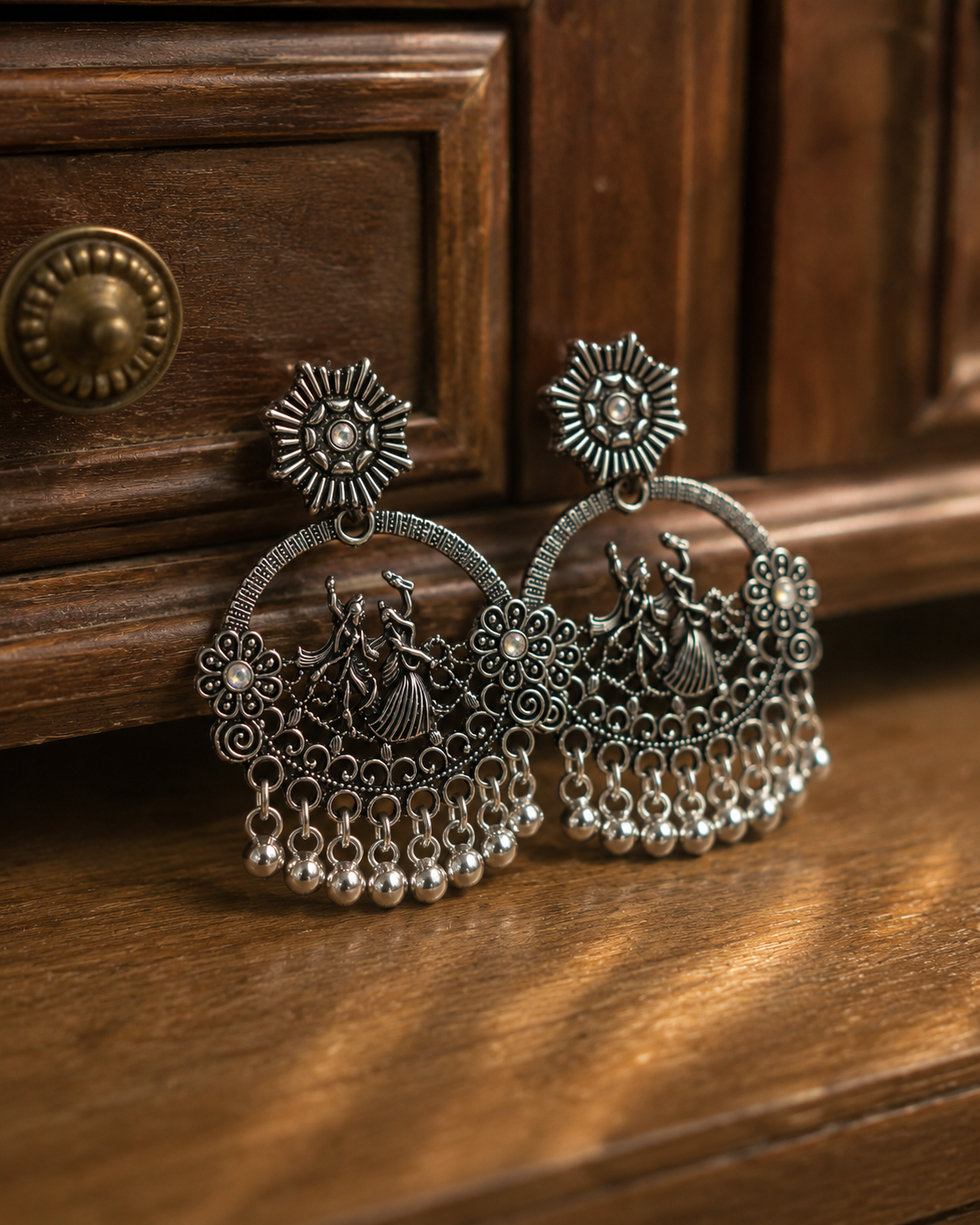 Oxidised Dancing Diva Statement Earrings