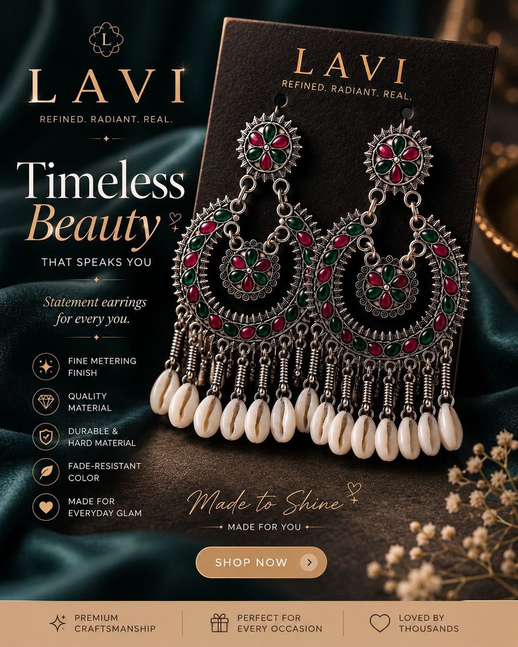 Multicolour Enamel Shell Chandbali Earrings