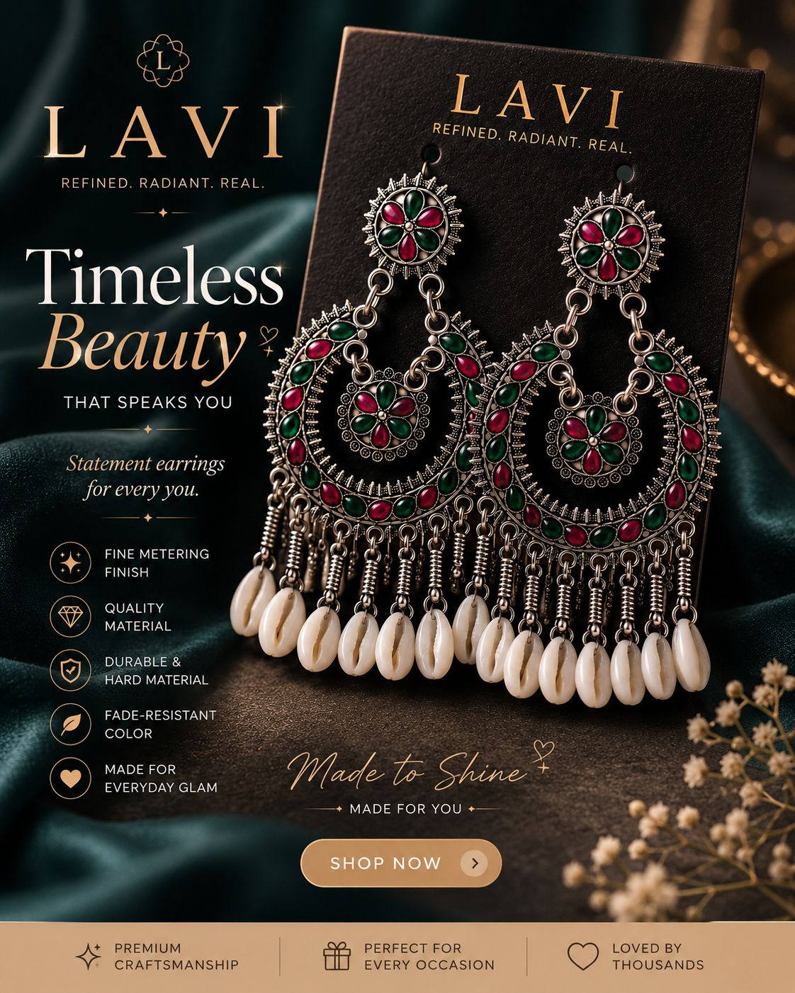 Multicolour Enamel Shell Chandbali Earrings