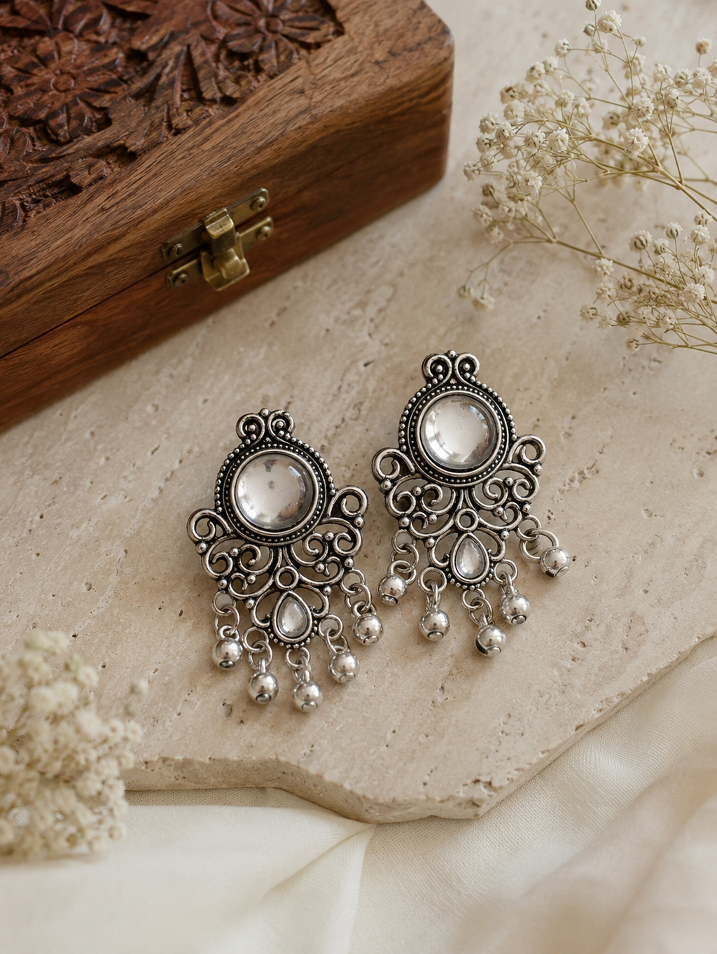 Vintage Mirror Charm Earrings