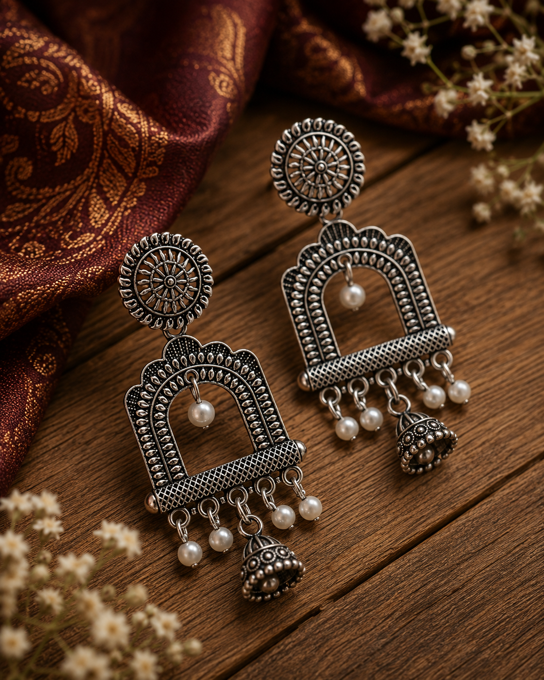 Vintage Oxidised Pearl Jhumka Earrings