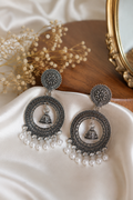 Oxidised Pearl Jhumki Statement Earrings