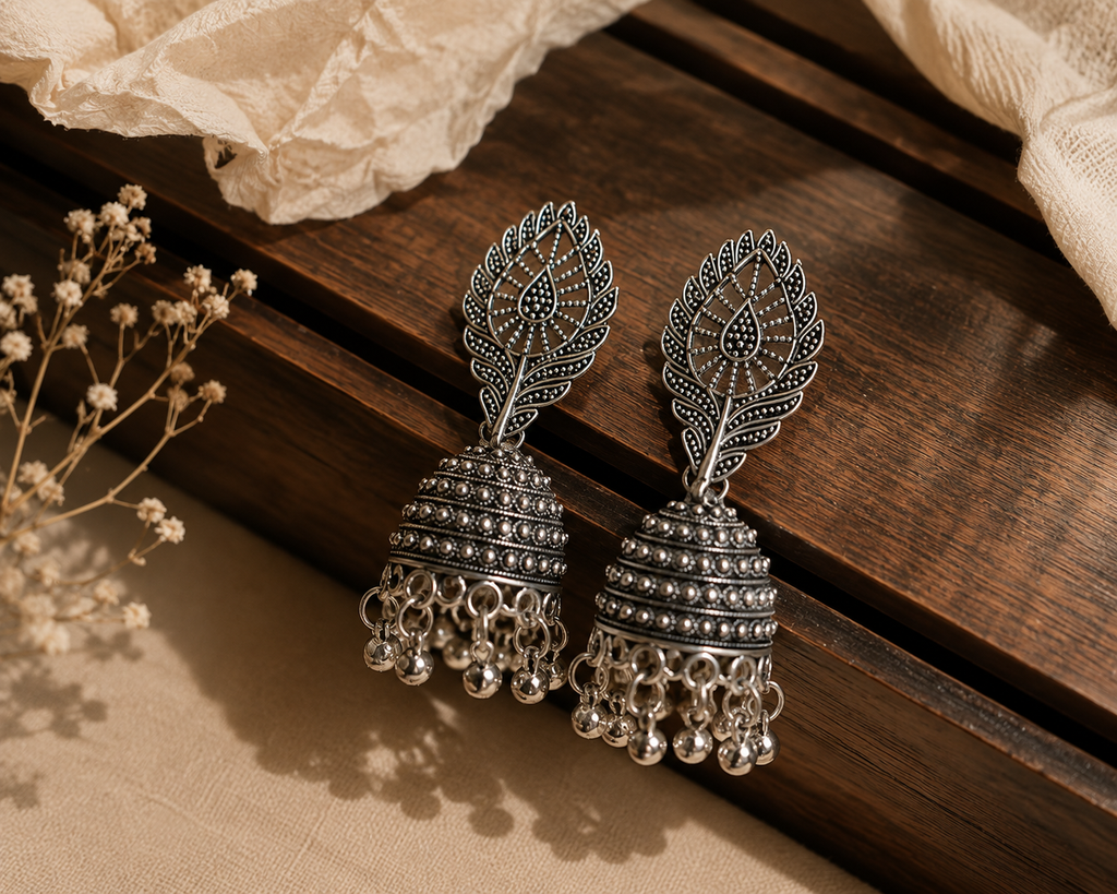 Leaf Jhumka Oxidized Earrings