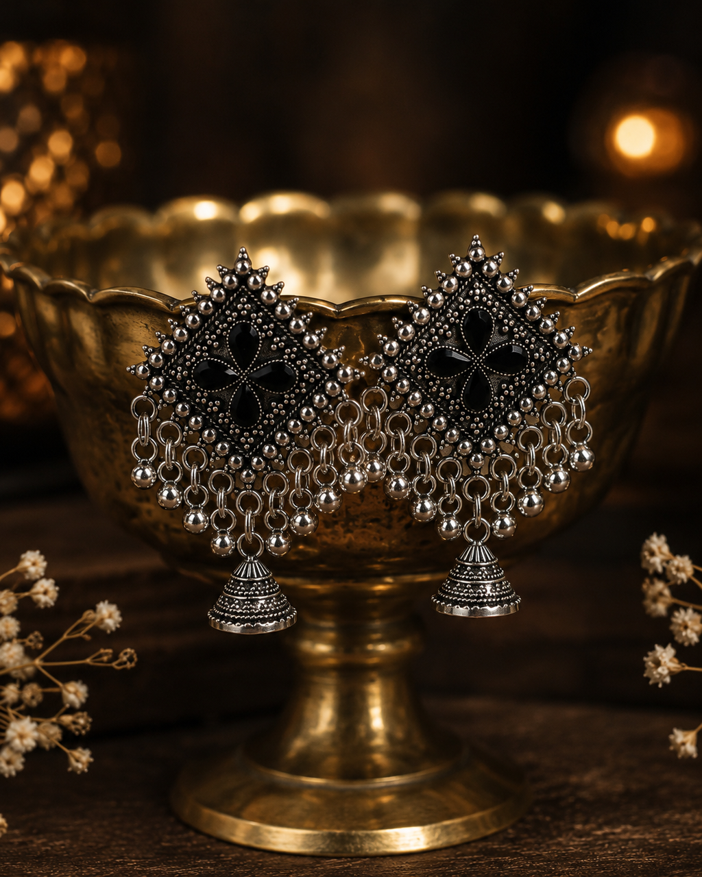 Midnight Bloom Oxidised Statement Earrings