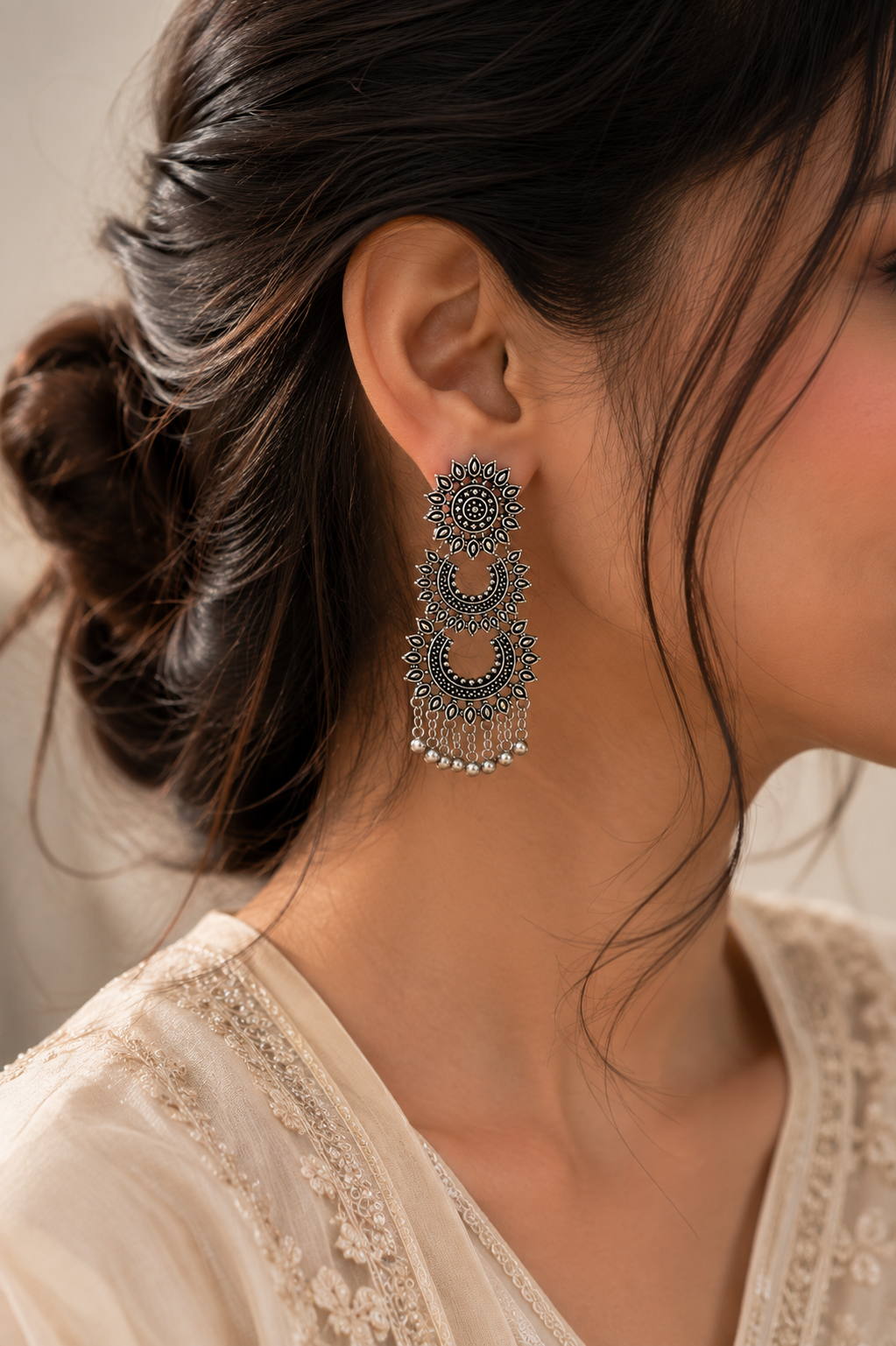 Oxidised Chandbali Statement Earrings
