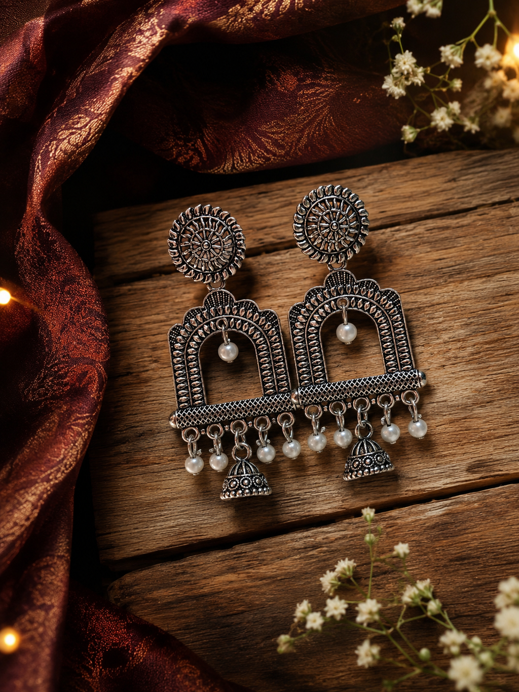 Vintage Oxidised Pearl Jhumka Earrings