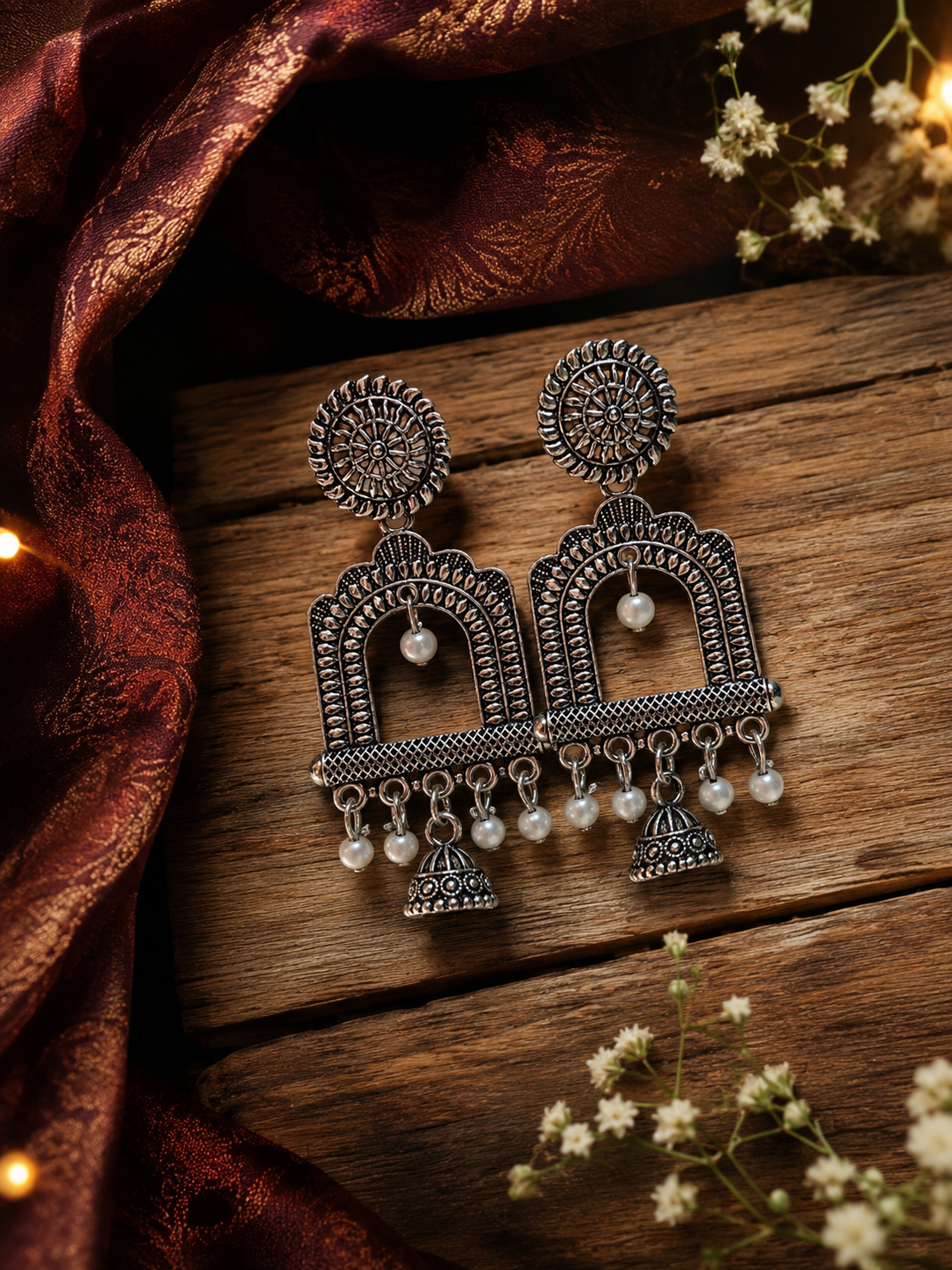 Vintage Oxidised Pearl Jhumka Earrings