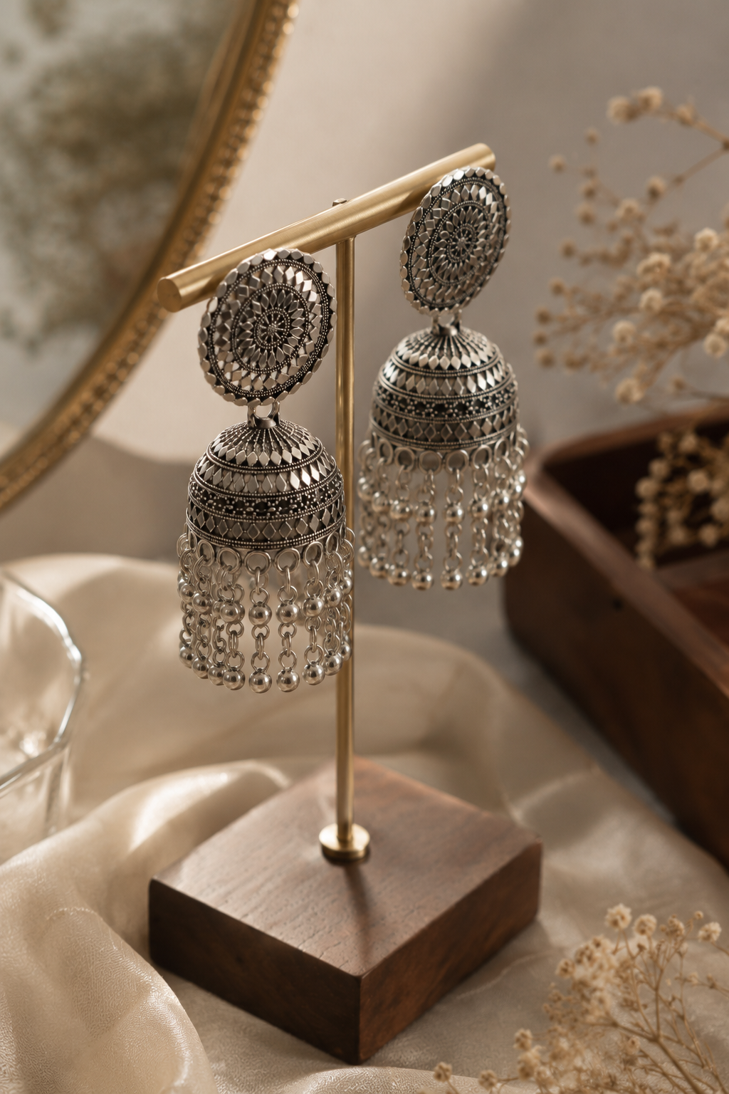 Oxidised Dome Jhumka Earrings
