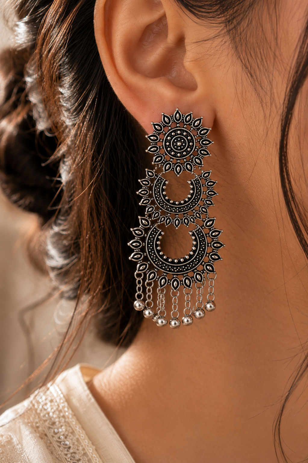 Oxidised Chandbali Statement Earrings