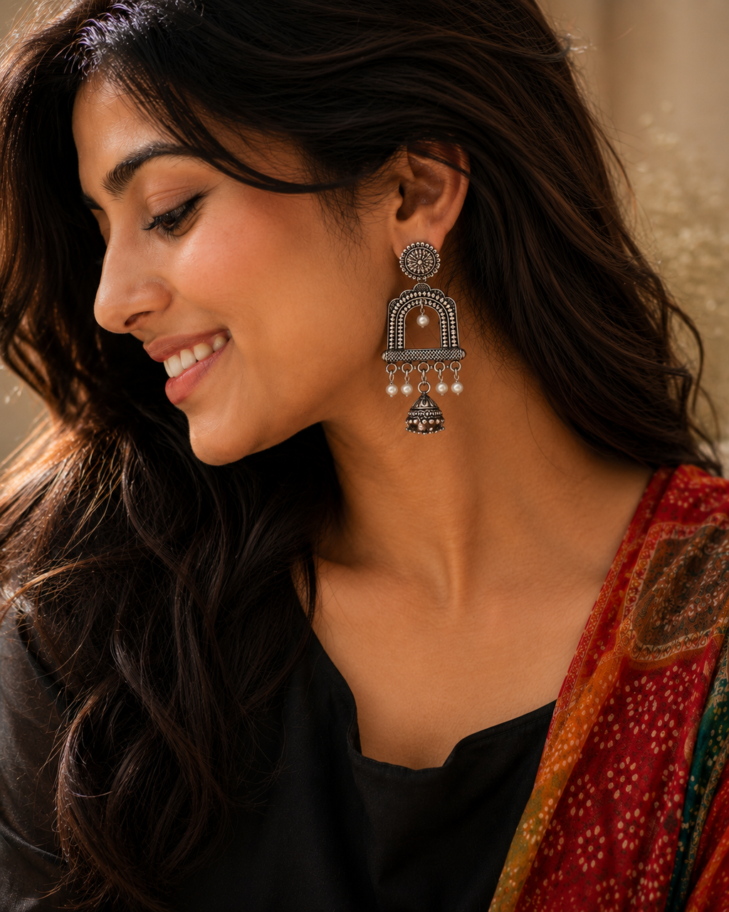 Vintage Oxidised Pearl Jhumka Earrings