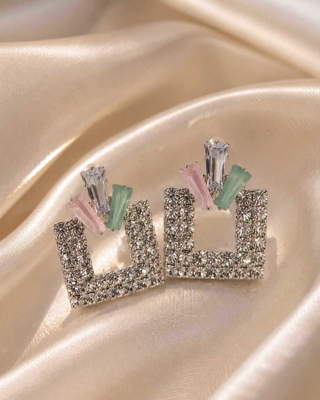 Pastel Sparkle Square Earrings