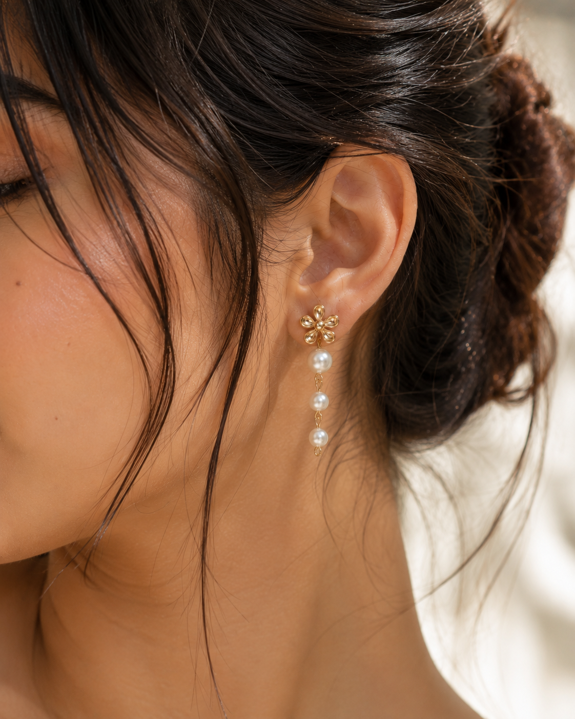 Golden Bloom Pearl Drop Earrings