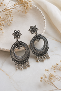 Oxidised Floral Chandbali Earrings