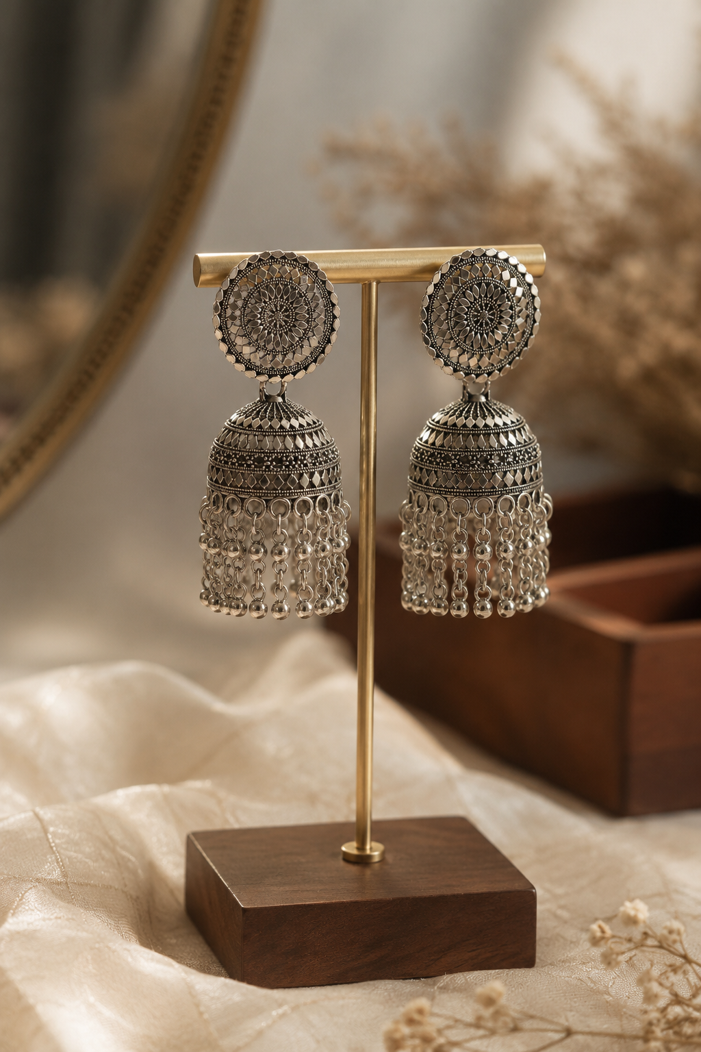 Oxidised Dome Jhumka Earrings