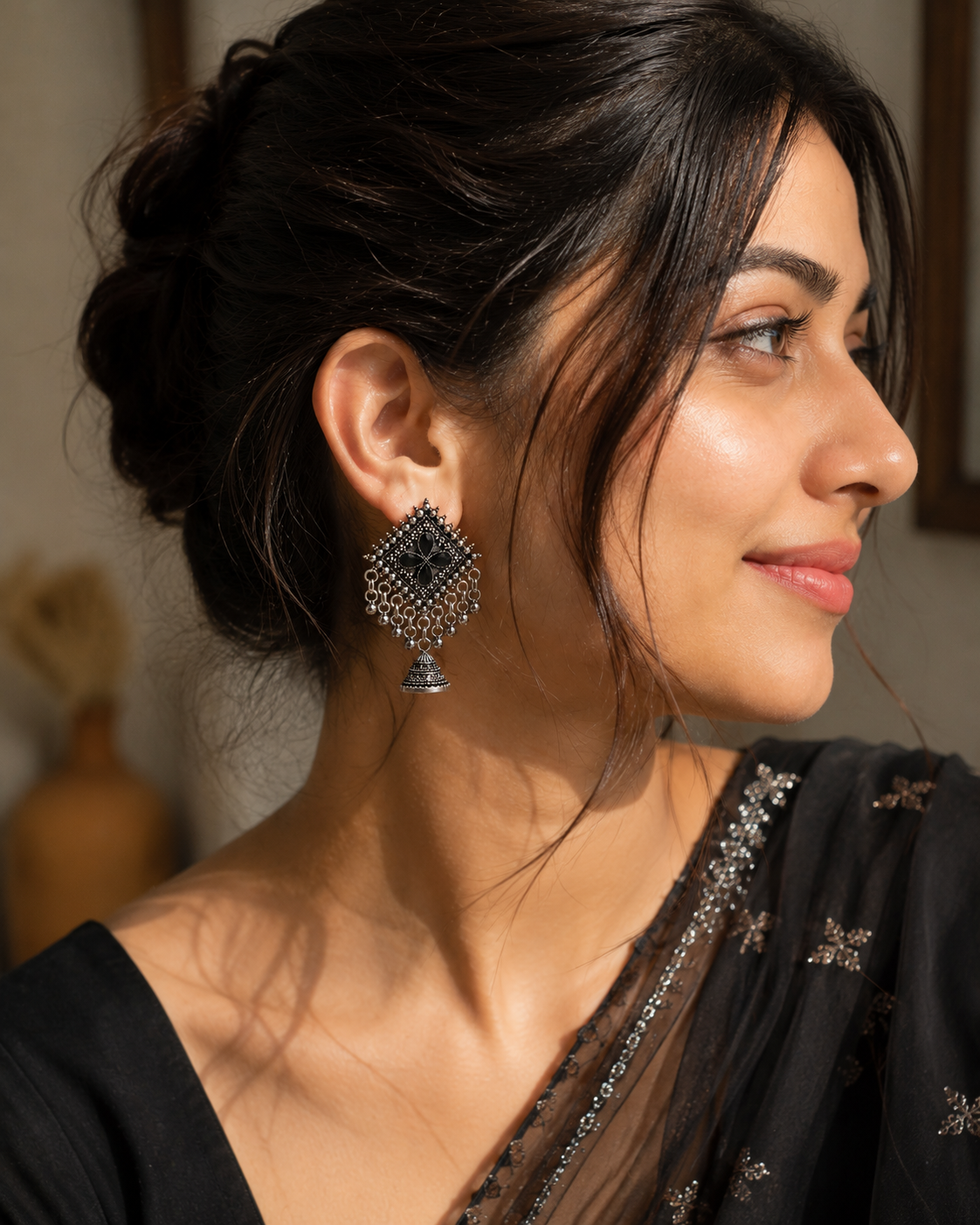Midnight Bloom Oxidised Statement Earrings