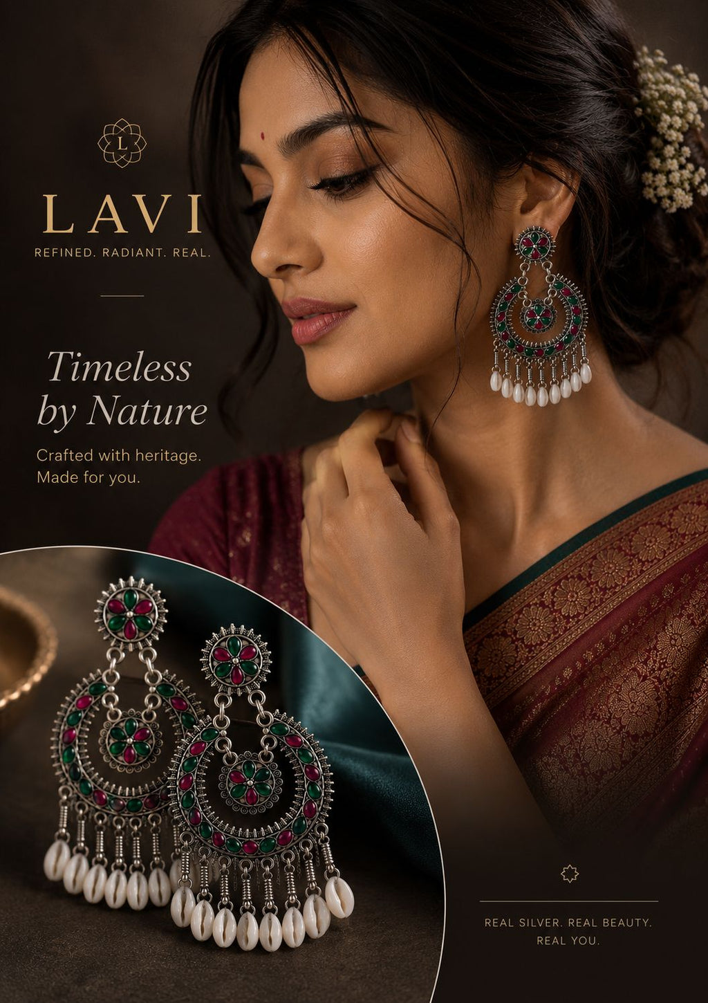 Multicolour Enamel Shell Chandbali Earrings