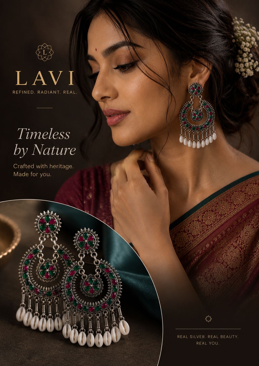 Multicolour Enamel Shell Chandbali Earrings