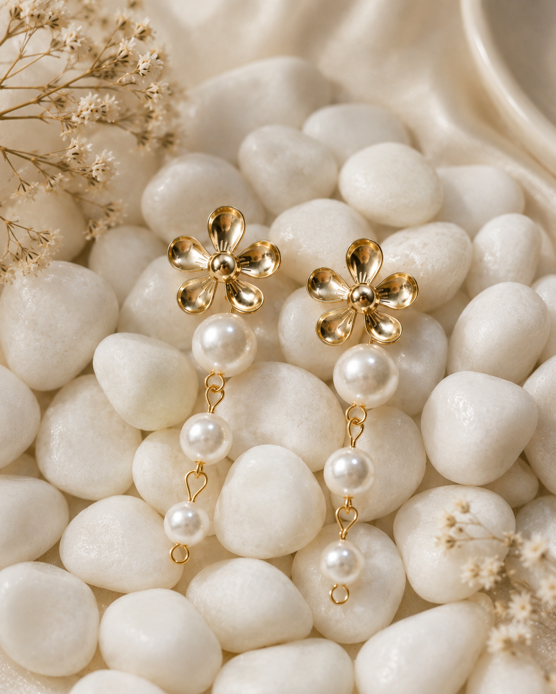 Golden Bloom Pearl Drop Earrings