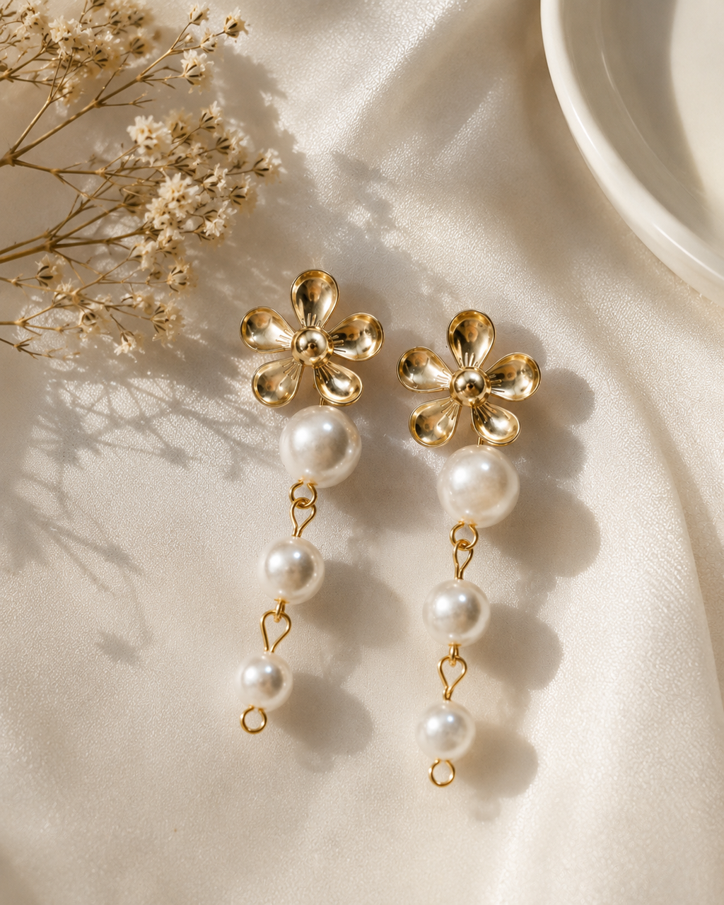 Golden Bloom Pearl Drop Earrings